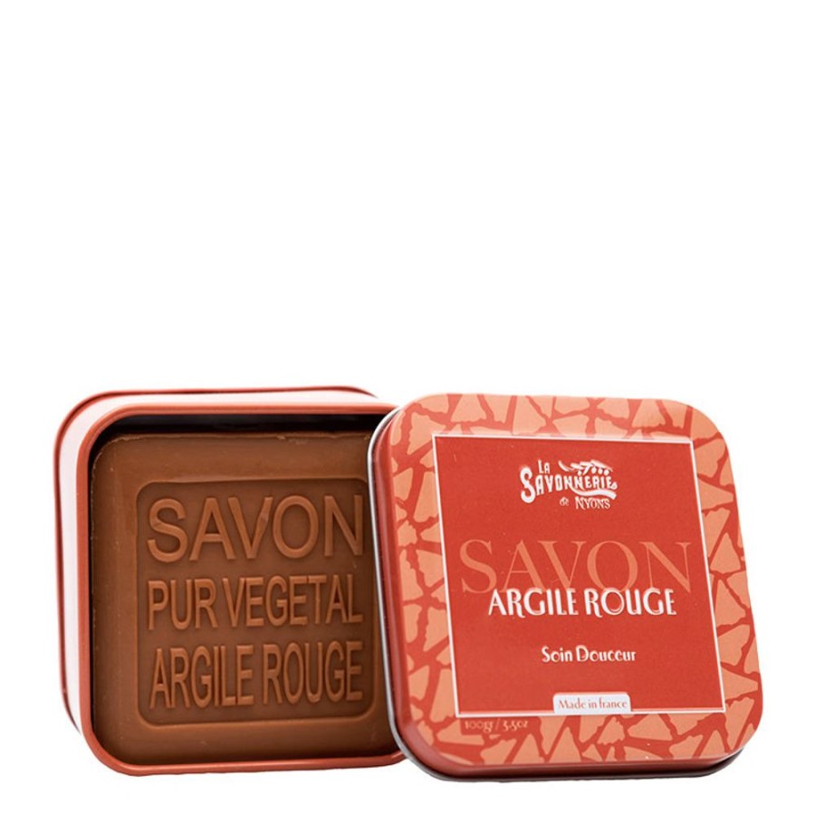 Soins La Savonnerie de Nyons Demaquillant & Nettoyant | Savon A L'Argile Rouge Et Boite Metal